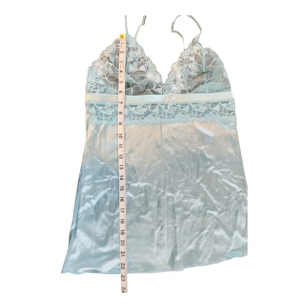 Ornella womens sz XL satin lace slip cami top lingerie light blue Y2K - Picture 7 of 7
